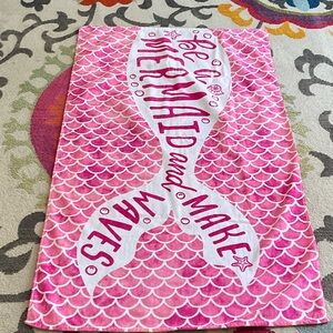 Mainstays Cotton Beach Towel in Pink and White Be A Mermaid and Make Waves